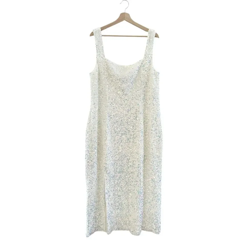 Show Me Your Mumu Eden Midi Dress in White Sparkle Sequins 3X NWT - Picture 4 of 6